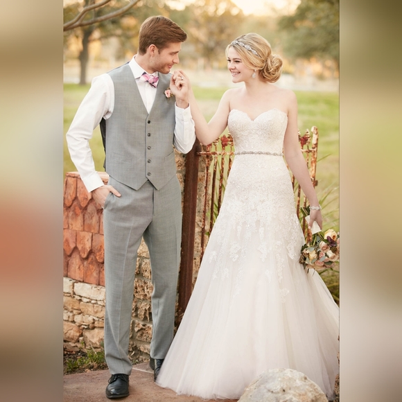 Ivory Lace and Tulle over Almond Gown with belt - Picture 7 of 9